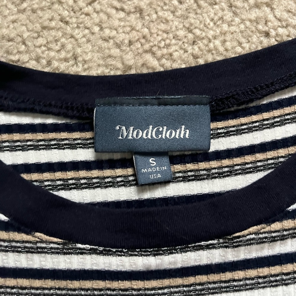 Modcloth Navy, Tan, and White Striped Midi Dress - Picture 4 of 4